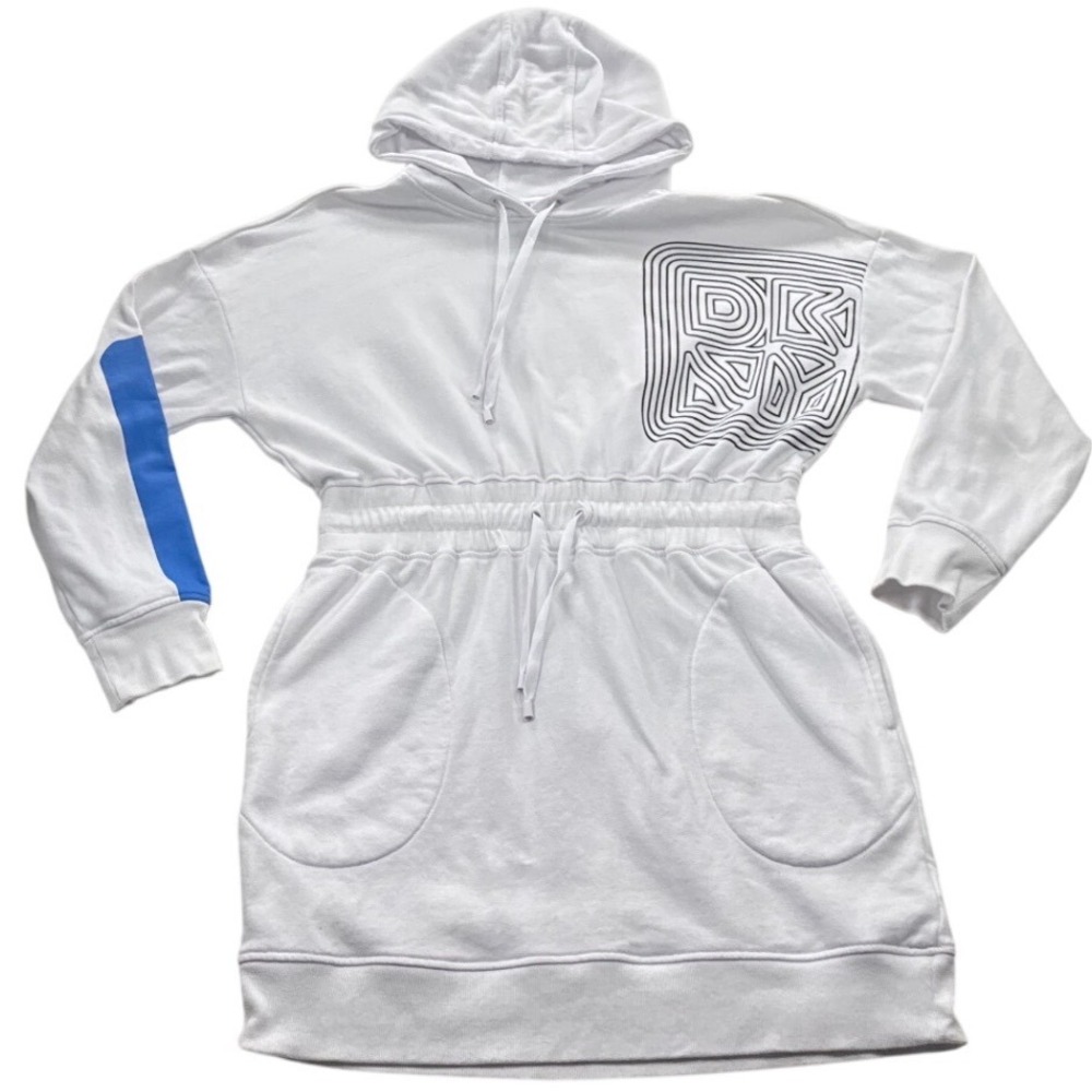 DKNY Hoodie Dress Womens Medium White Excellent Sport Logo Drawstring Waist - Picture 3 of 10